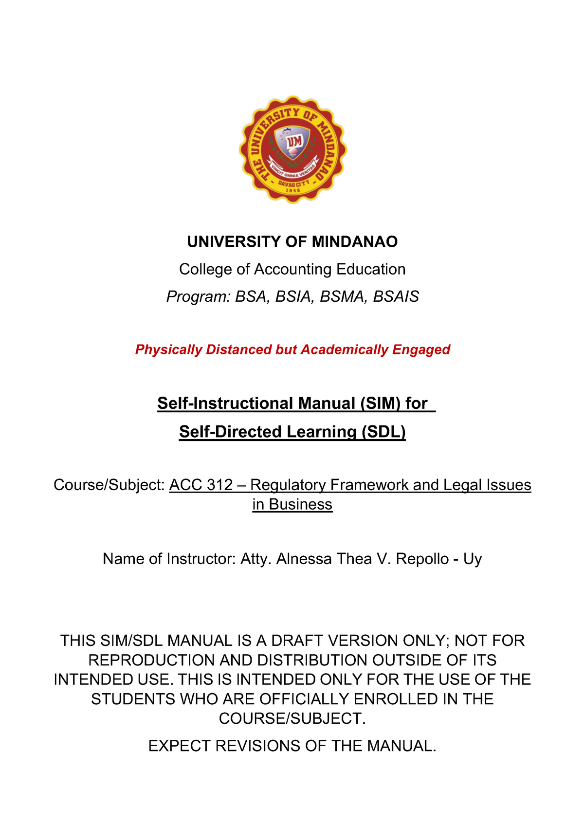 SIM Rflib Week 4 5 - ............ - UNIVERSITY OF MINDANAO College Of ...