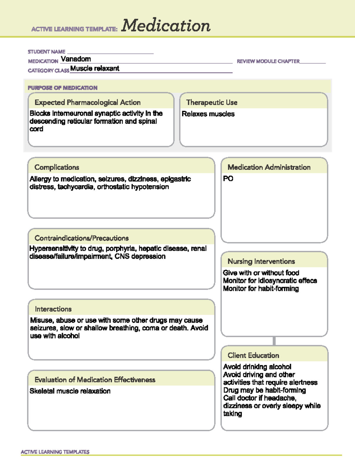 Vanadom - Muscle relaxer drug class lecture - NR-291 - Studocu