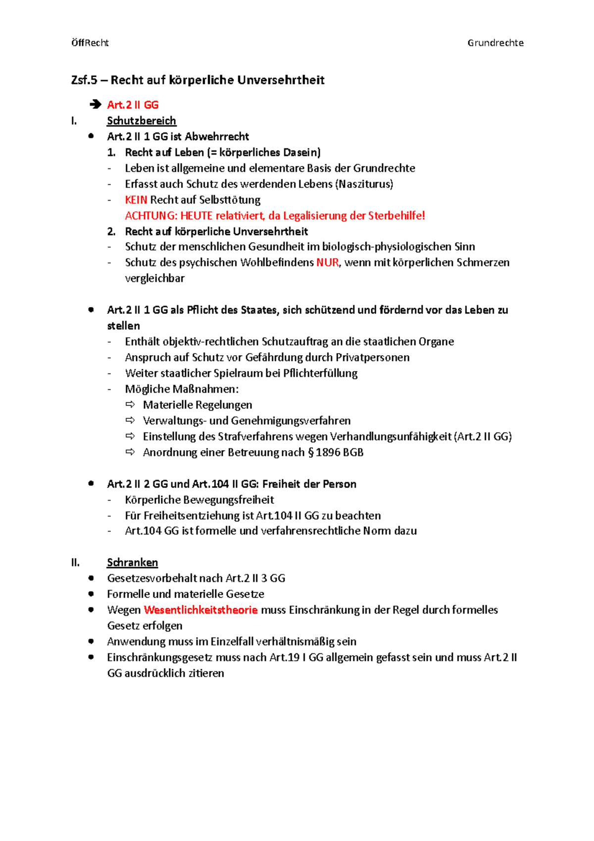 Recht Auf Leben Und Körperliche Unversehrtheit Zsf. - Recht auf körperliche Unversehrtheit - ÖffRecht Grundrechte Zsf