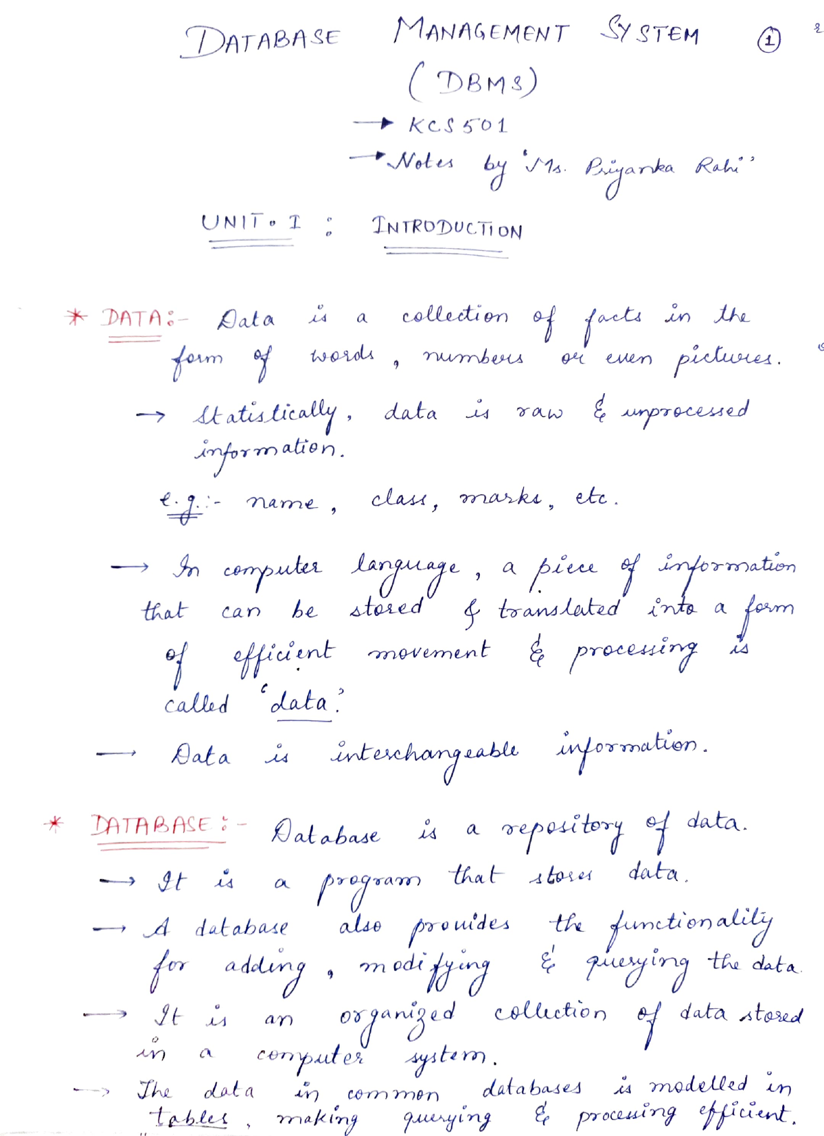 DBMS Unit-1 Complete Notes - B.Tech CSE 3rd Year (unit One) DBMS - Studocu