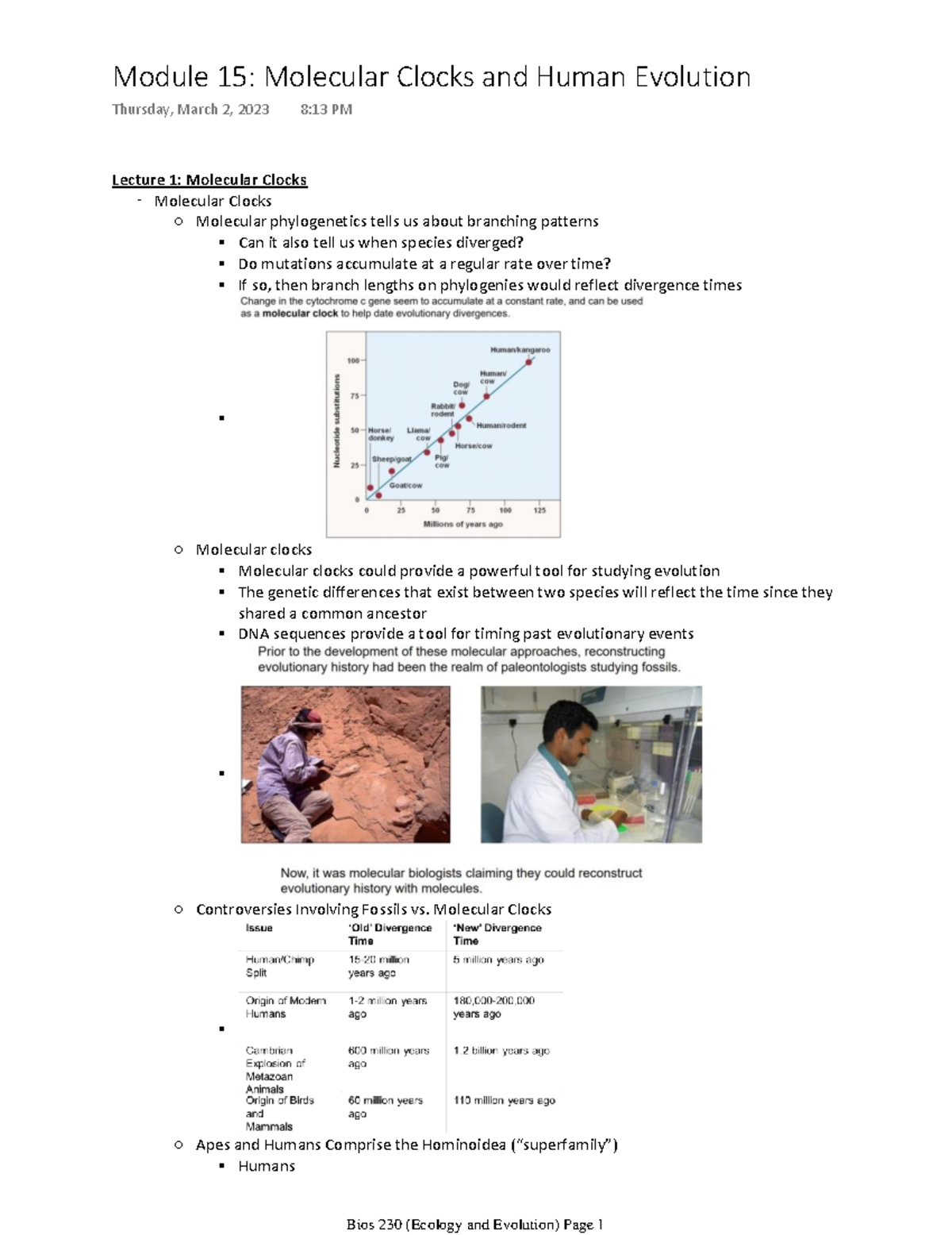 Bios 230 (Ecology and Evolution) Module 15 - Lecture 1: Molecular ...