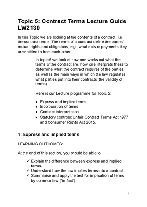 00000 Contract Law 2021-22 LW1130 Module Information Booklet - Contract ...