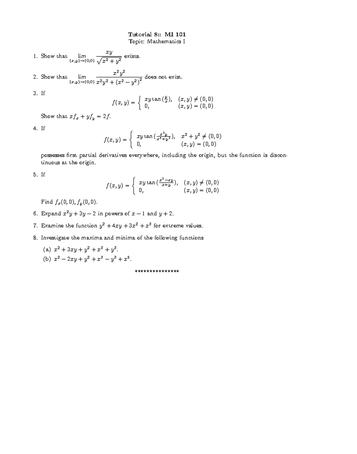 Maths Tutorial 8 - NEED HELP REGARDING SOLVING THE PROBLEMS - Tutorial ...