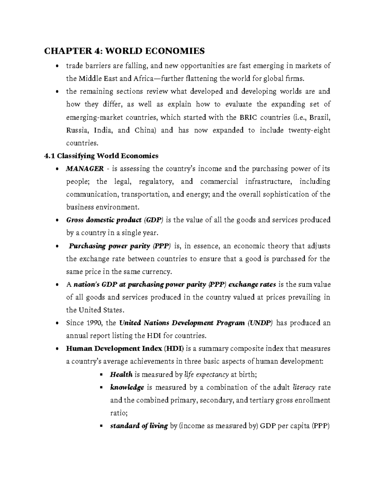 International Business Trade Reviewer - CHAPTER 4: WORLD ECONOMIES ...