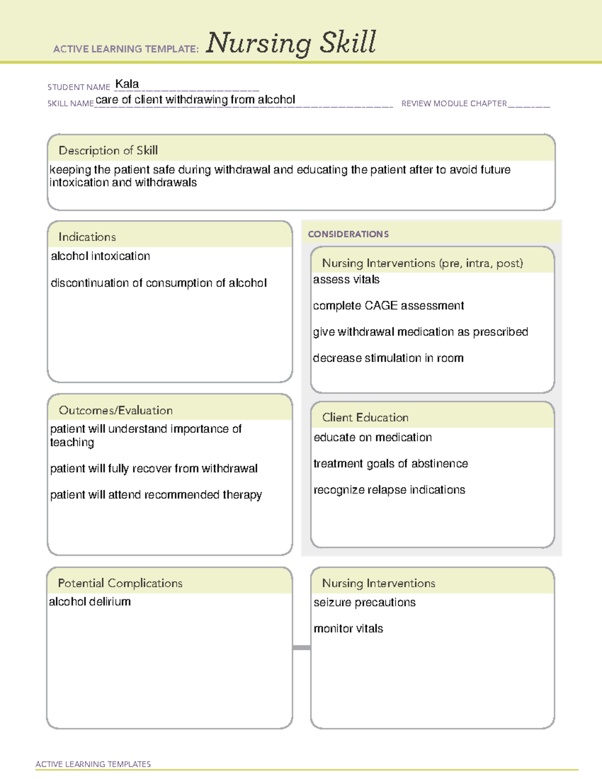 Nursing skill care of client withdrawing from alcohol - ACTIVE LEARNING ...