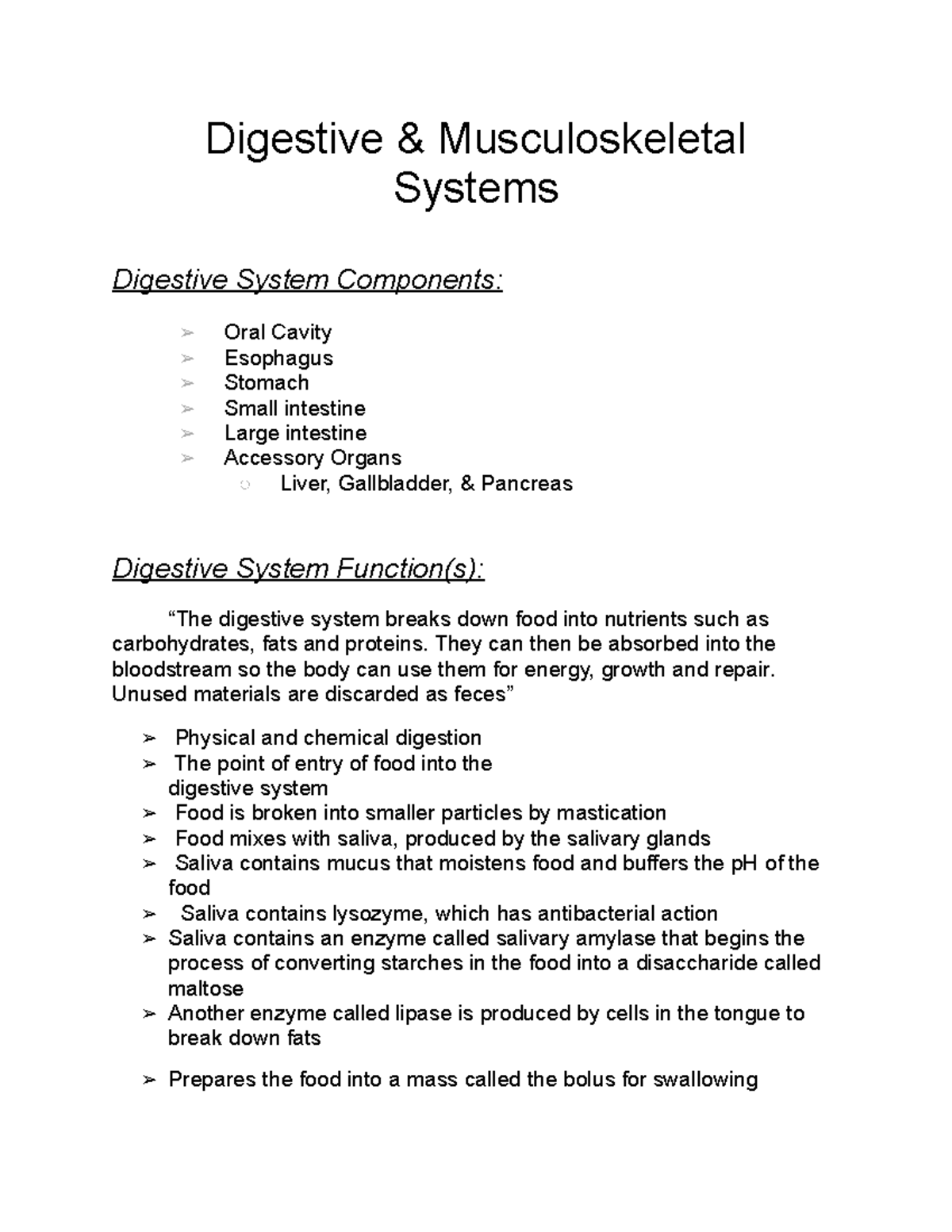 Body Systems Mini project - Digestive & Musculoskeletal Systems ...