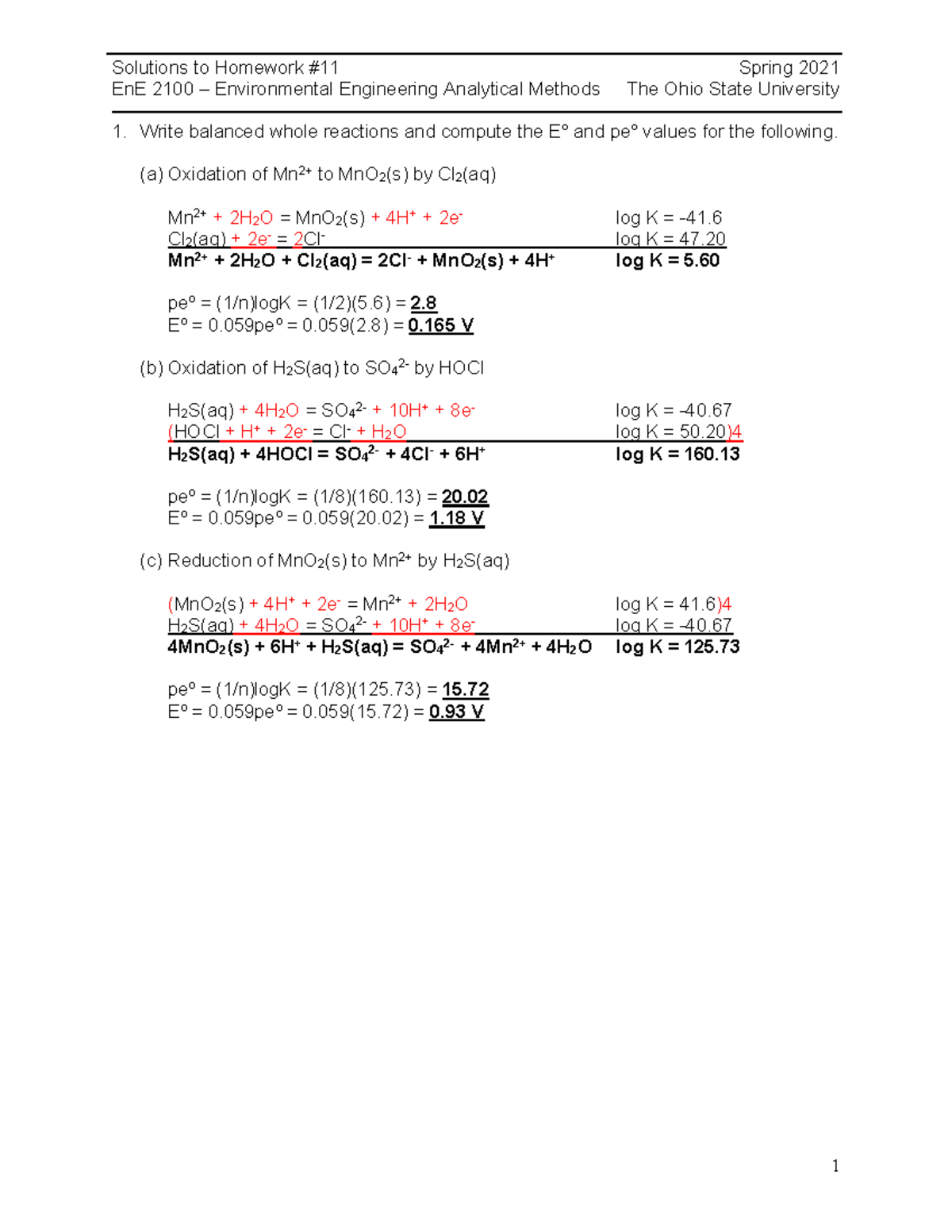 ENVENG 2100 HW11 - Solutions to Homework # 11 Spring 20 21 EnE 2100 ...
