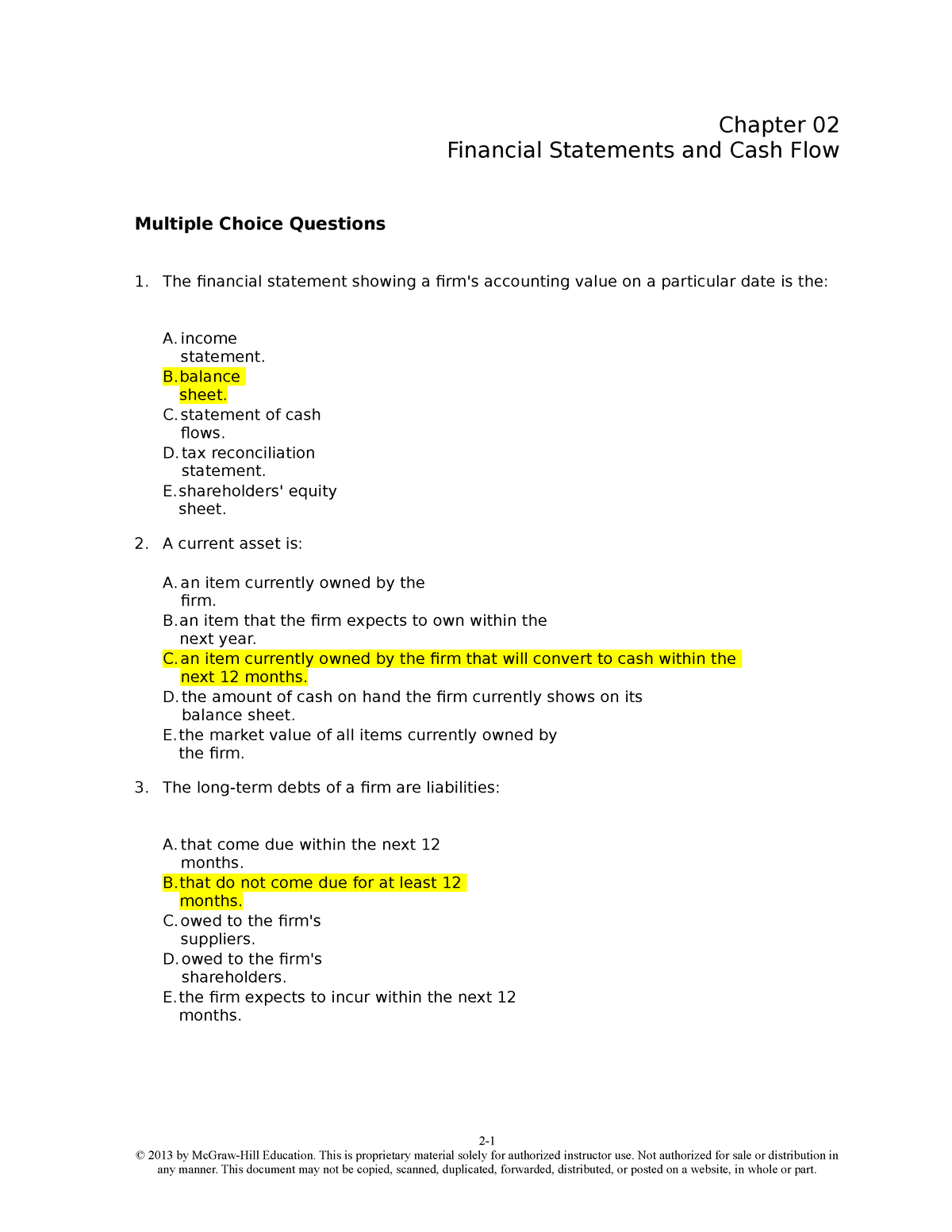 TBChap 002 - Test Bank Chap 2 - Chapter 02 Financial Statements And ...