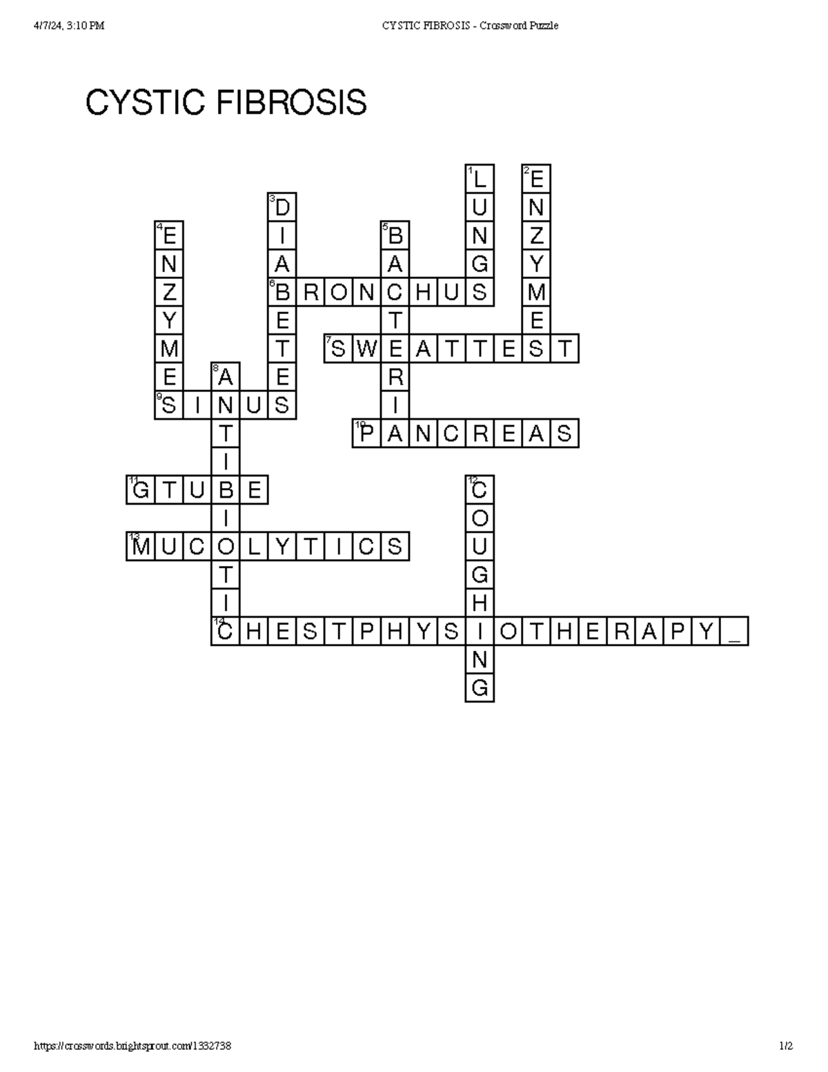 Cystic Fibrosis Crossword Puzzle 4/7/24, 310 PM CYSTIC FIBROSIS