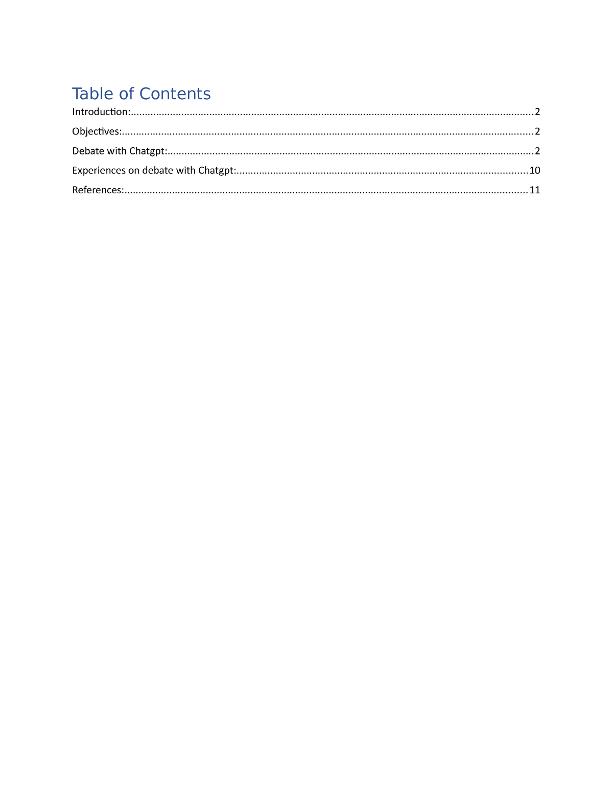 Report - Table of Contents - Studocu