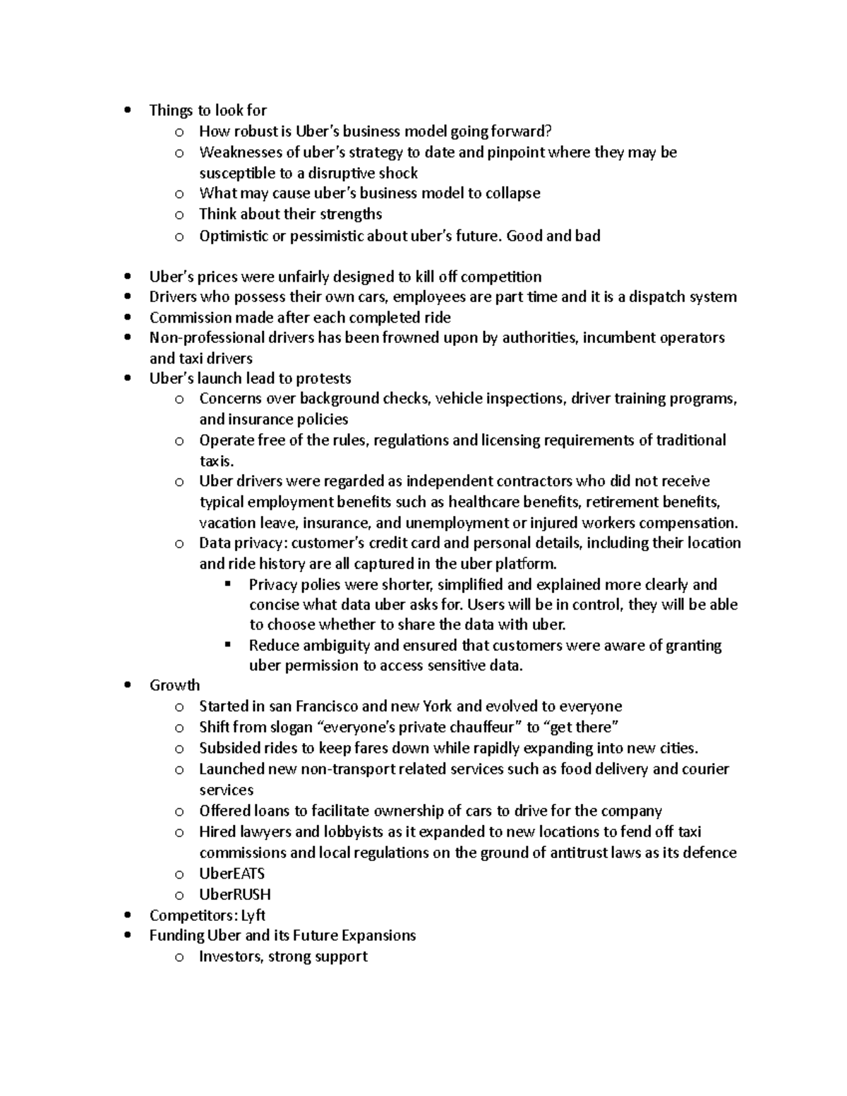 Uber Case - case - Things to look for o How robust is Uber’s business ...