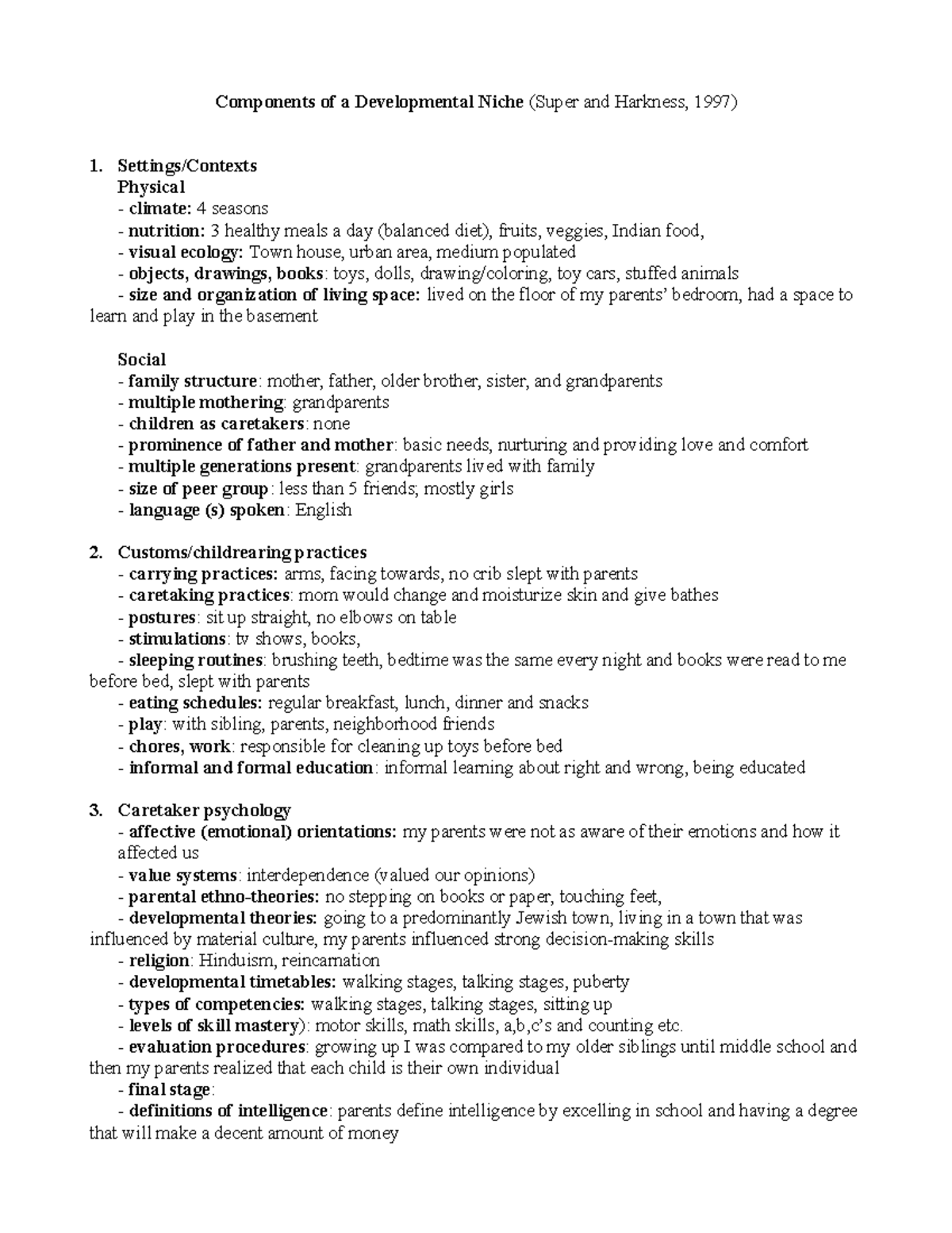 Dev. niche Checklist BG Components of a Developmental Niche (Super