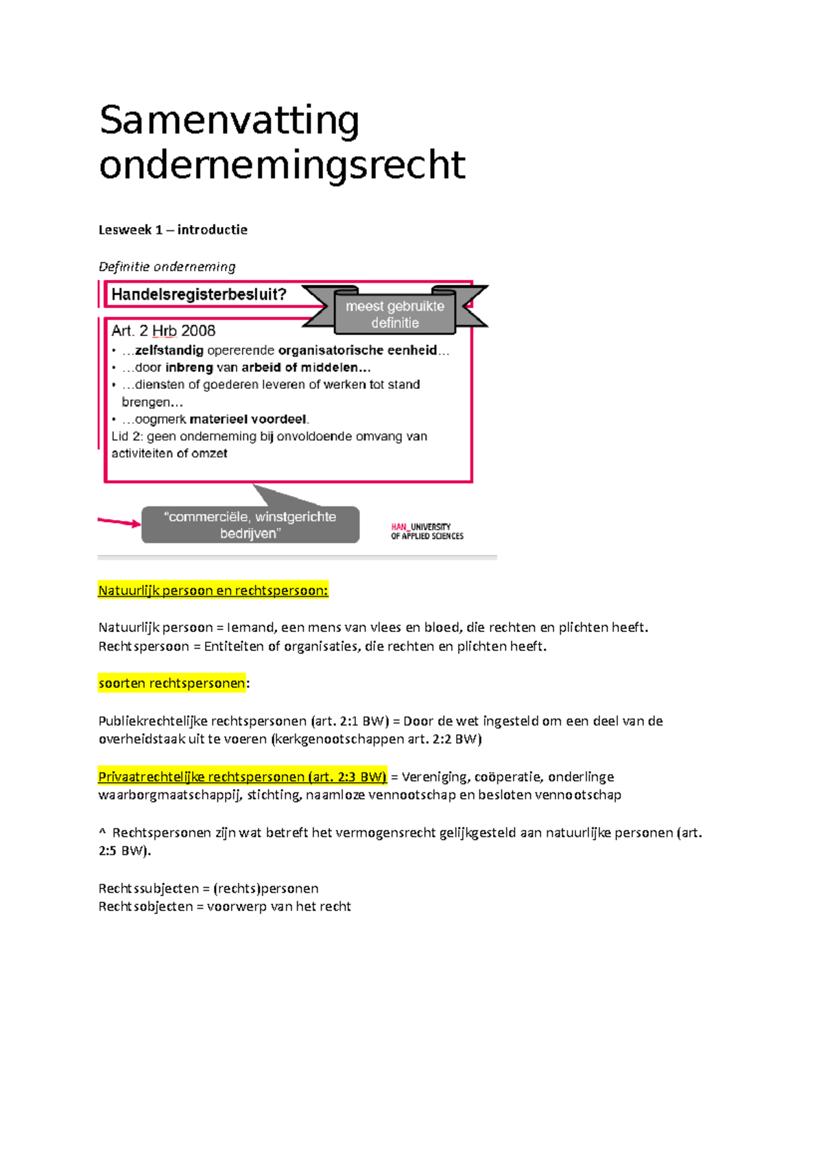 Samenvatting Ondernemingsrecht + Arresten - Samenvatting ...