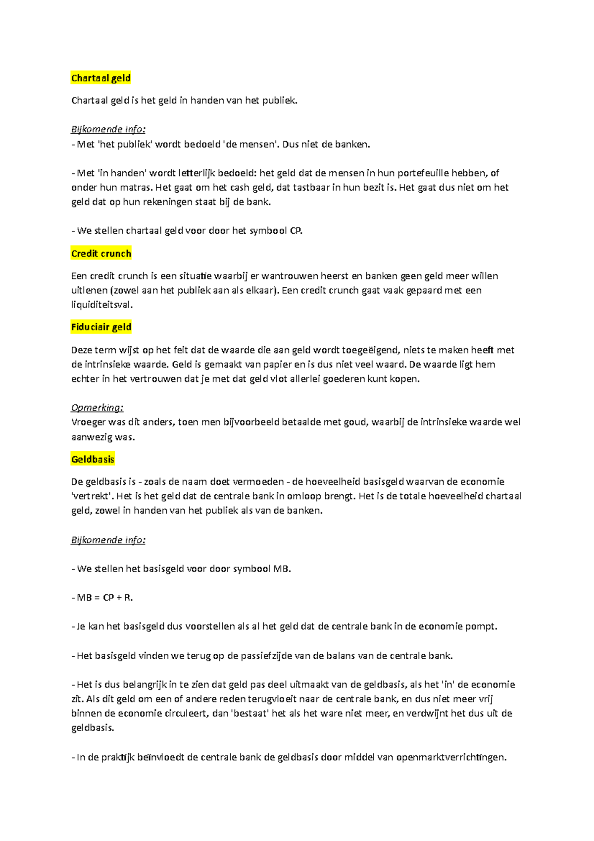 Topic 4 - Woordenlijst Van Module 4 - Chartaal Geld Chartaal Geld Is ...