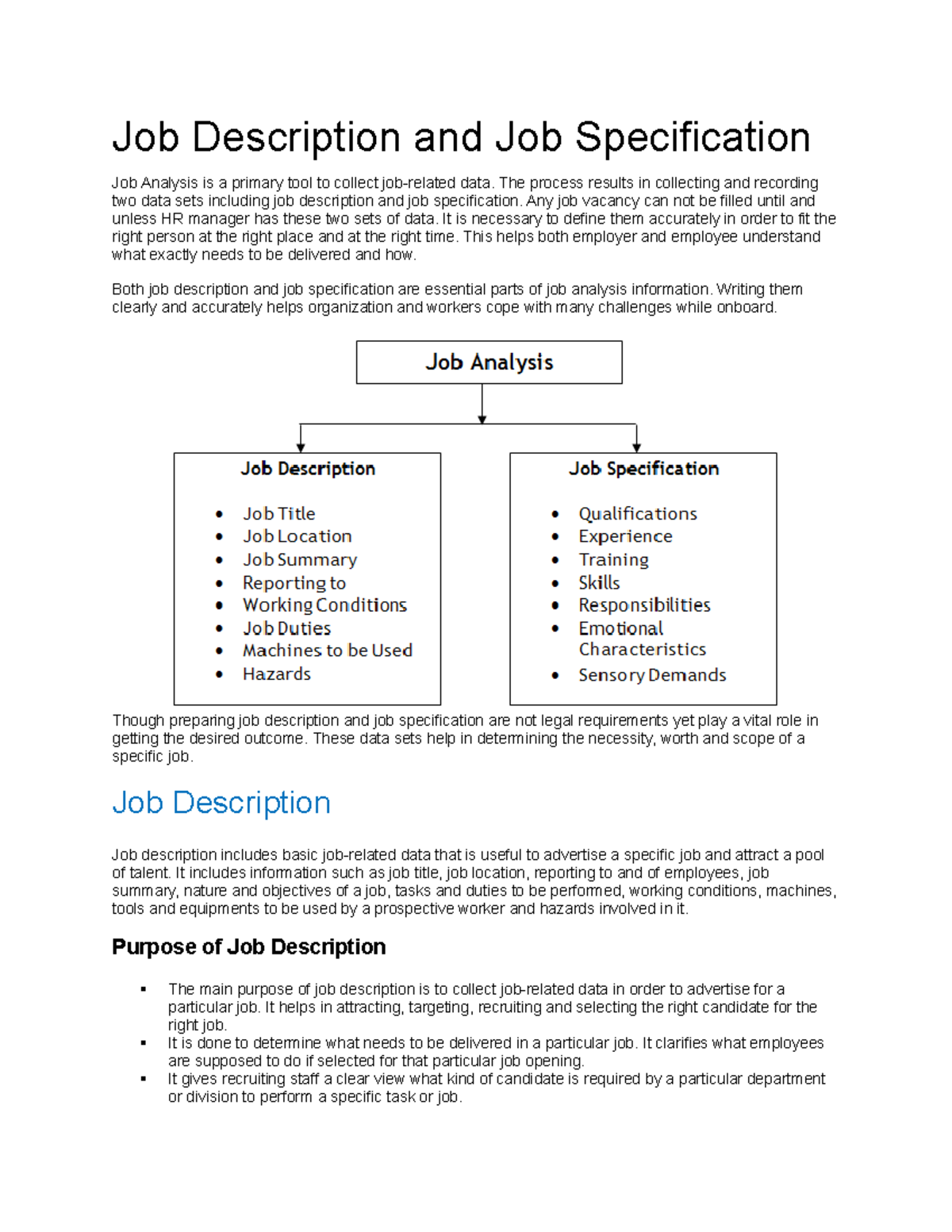 Sample Job Description And Job Specification Of Hr Manager