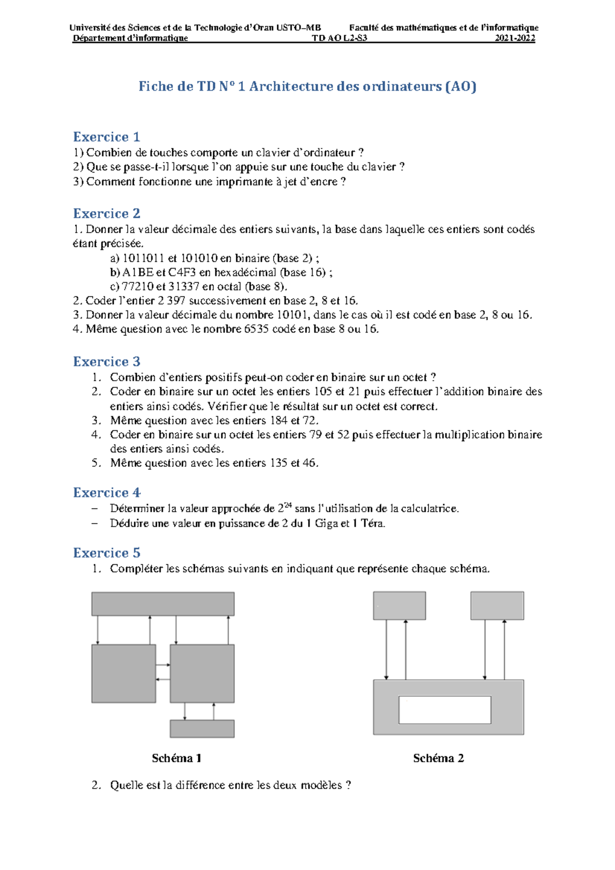 Fiche De TD1 AO USTO - Cdfghjk - Université Des Sciences Et De La ...