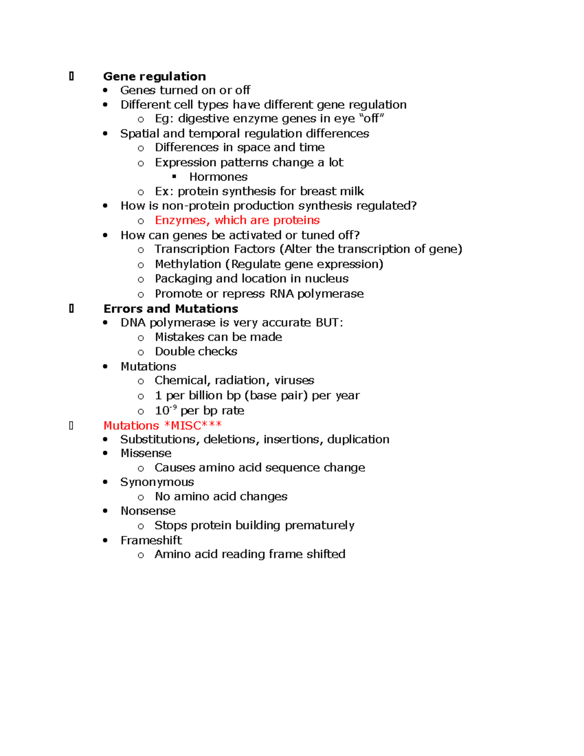 Gene regulation Notes on and genes Gene regulation Genes turned on or off Studocu