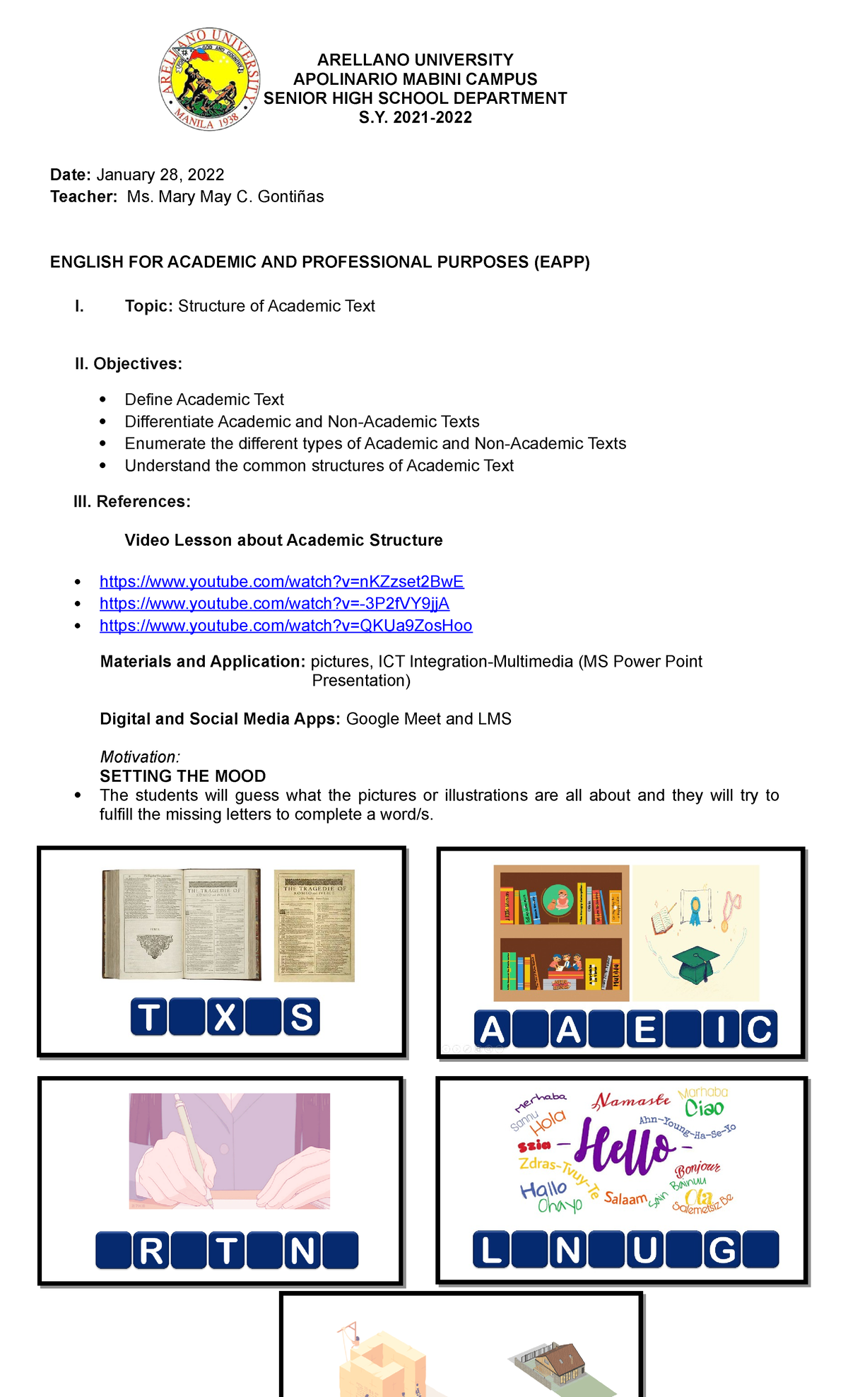 DLP 3- Structure OF Academic TEXT - ARELLANO UNIVERSITY APOLINARIO ...