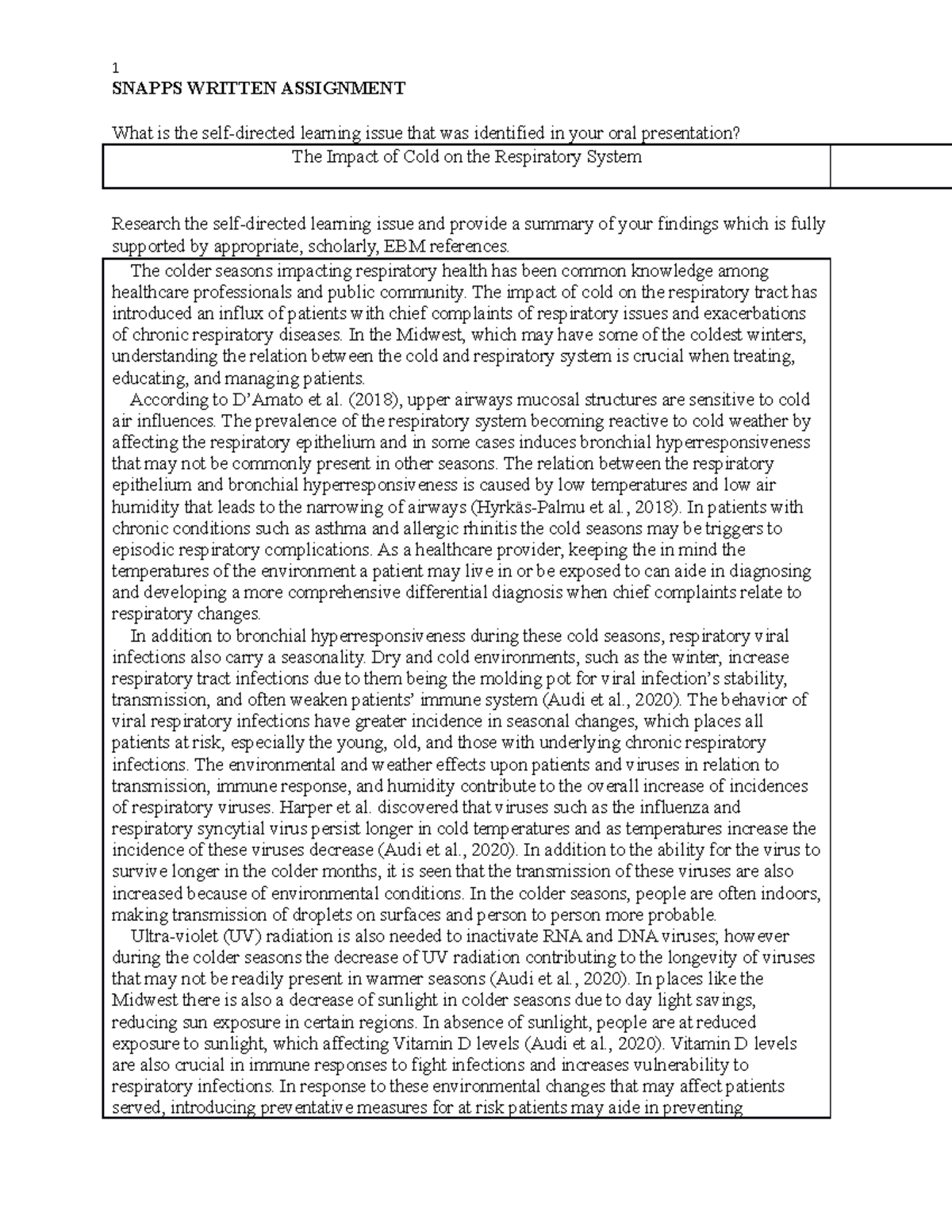 Snapps Written Assignment 1 SNAPPS WRITTEN ASSIGNMENT What is the