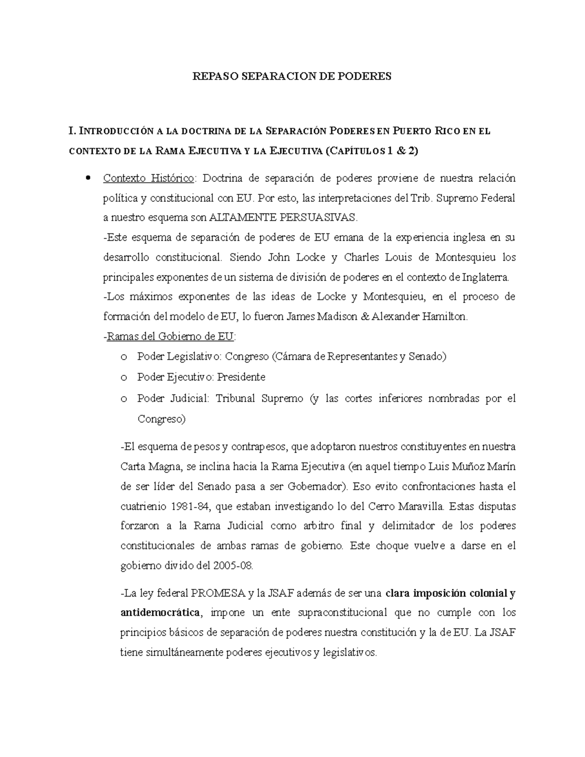 Repaso Separacion DE Poderes - REPASO SEPARACION DE PODERES I. A LA ...