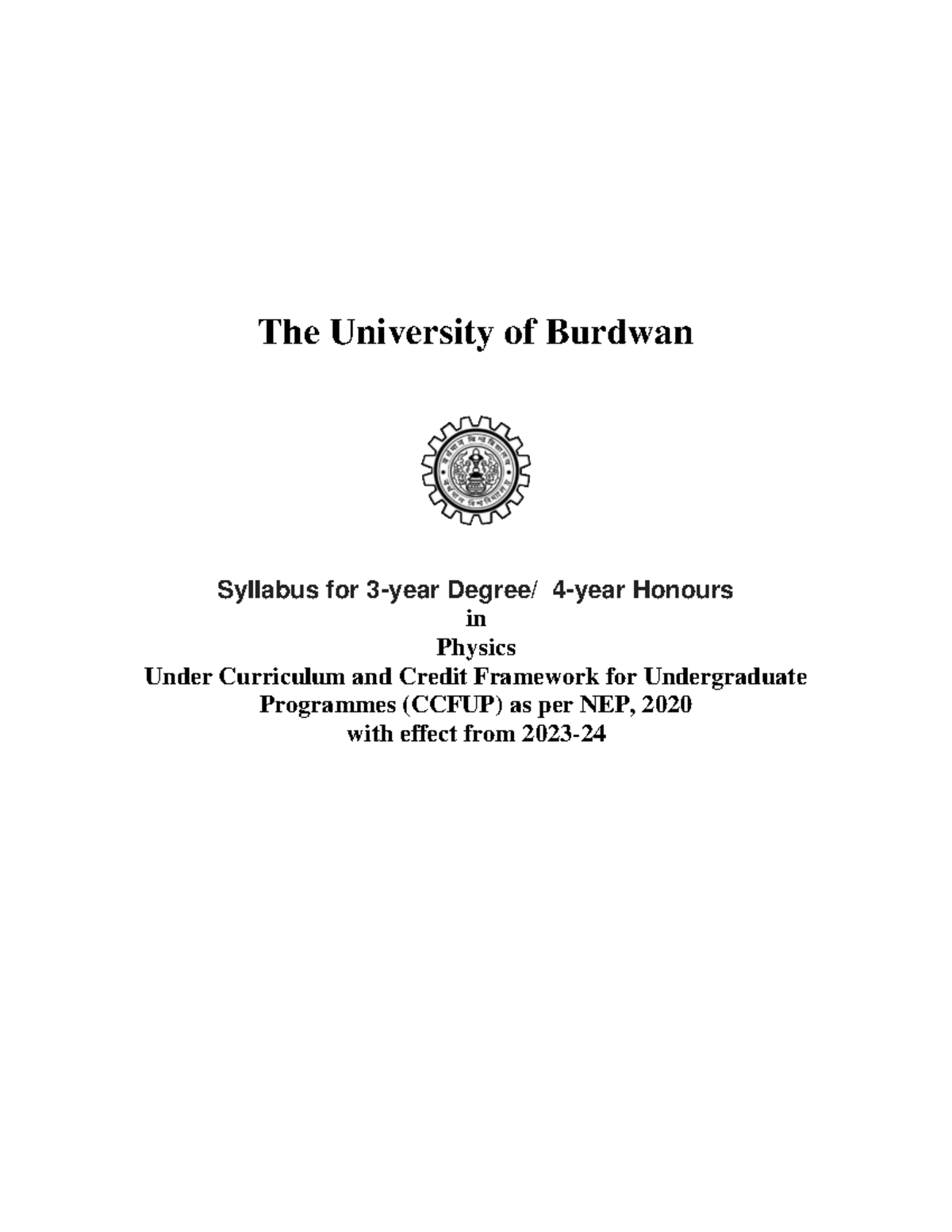 Physics syllabus The University of Burdwan Syllabus for 3year Degree