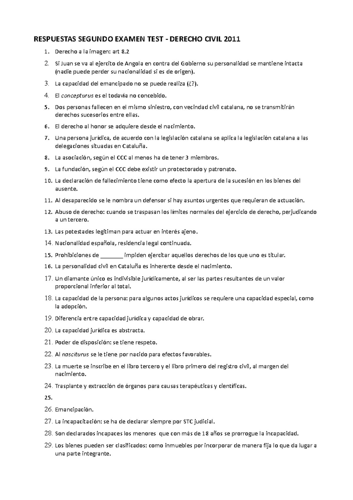 Examen Tipo Test Resuelto. Año 2011 - RESPUESTAS SEGUNDO EXAMEN TEST ...