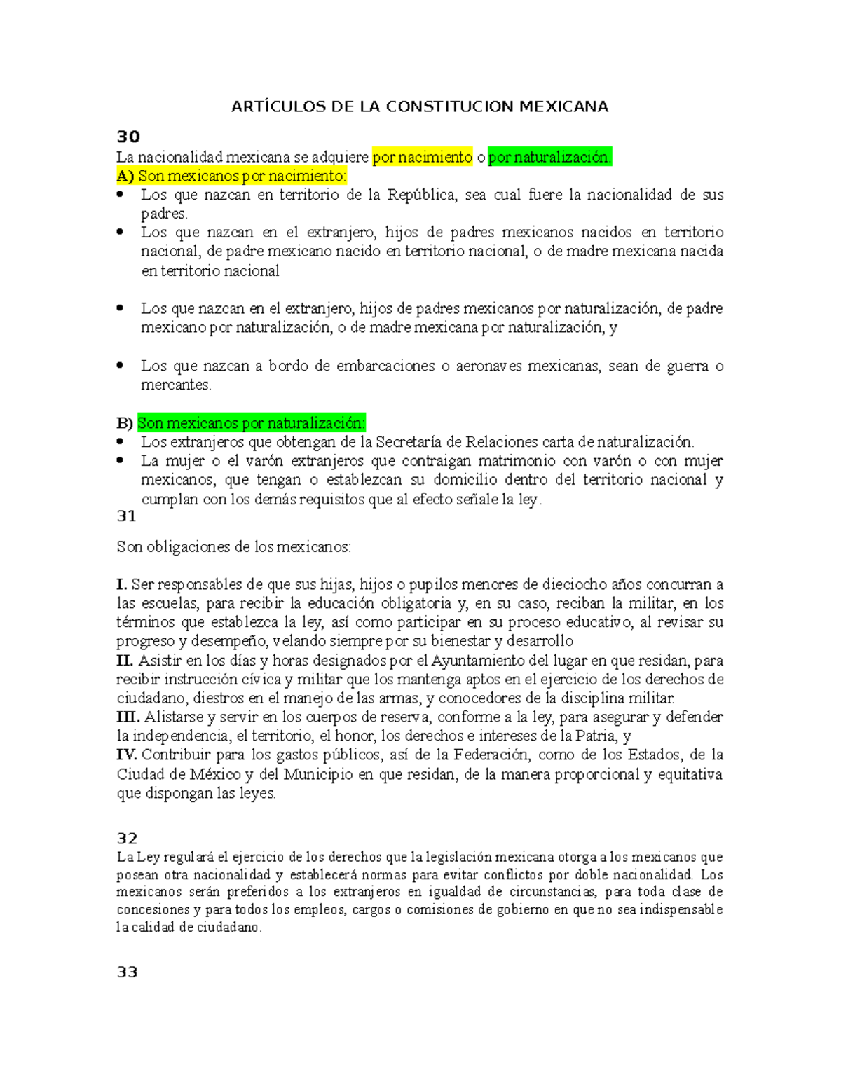 Artículos De La Constitución Mexicana Apuntes De Algunos Artículos