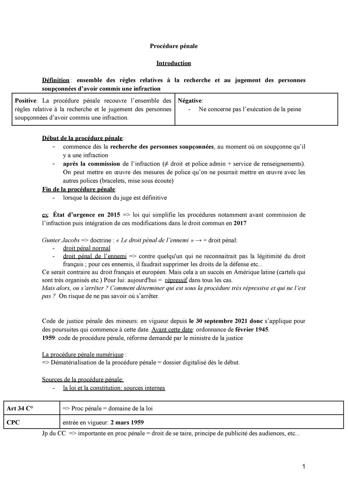 Fiche Procpénale L3 Assas Procédure Pénale Introduction Définition