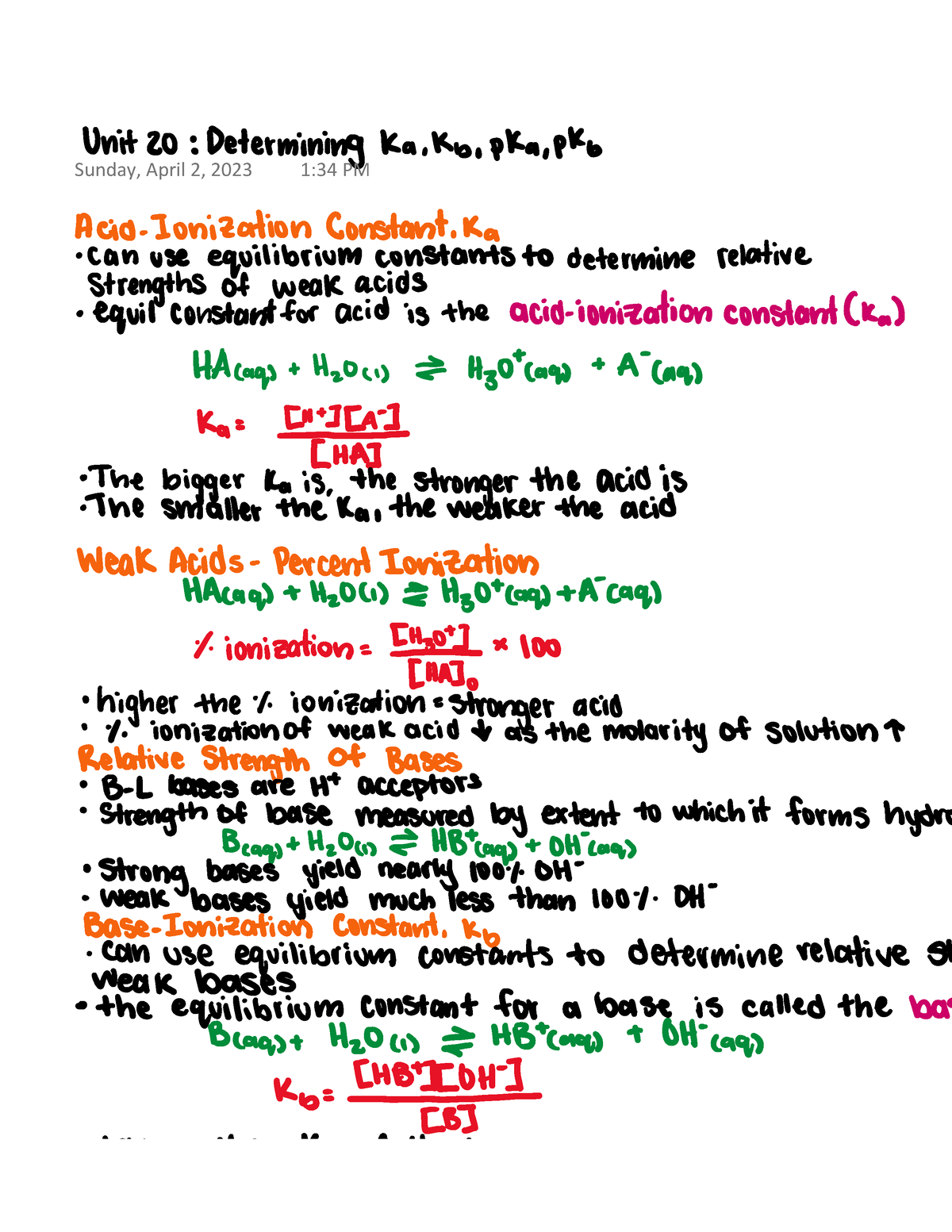 Unit20-ka And Kb - CHEM 102 - Sunday, April 2, 2023 1:34 PM - Studocu