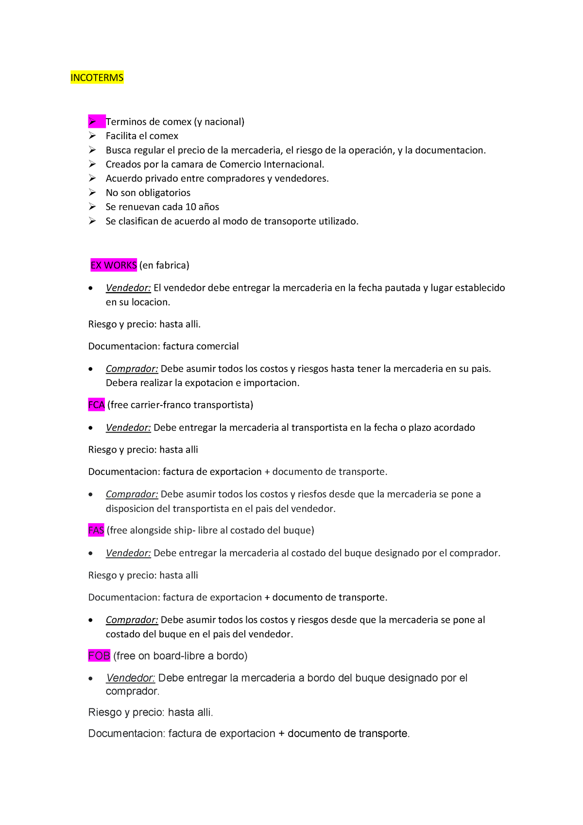 Incoterms- marketing global - INCOTERMS ➢ Terminos de comex (y nacional) ➢  Facilita el comex ➢ Busca - Studocu