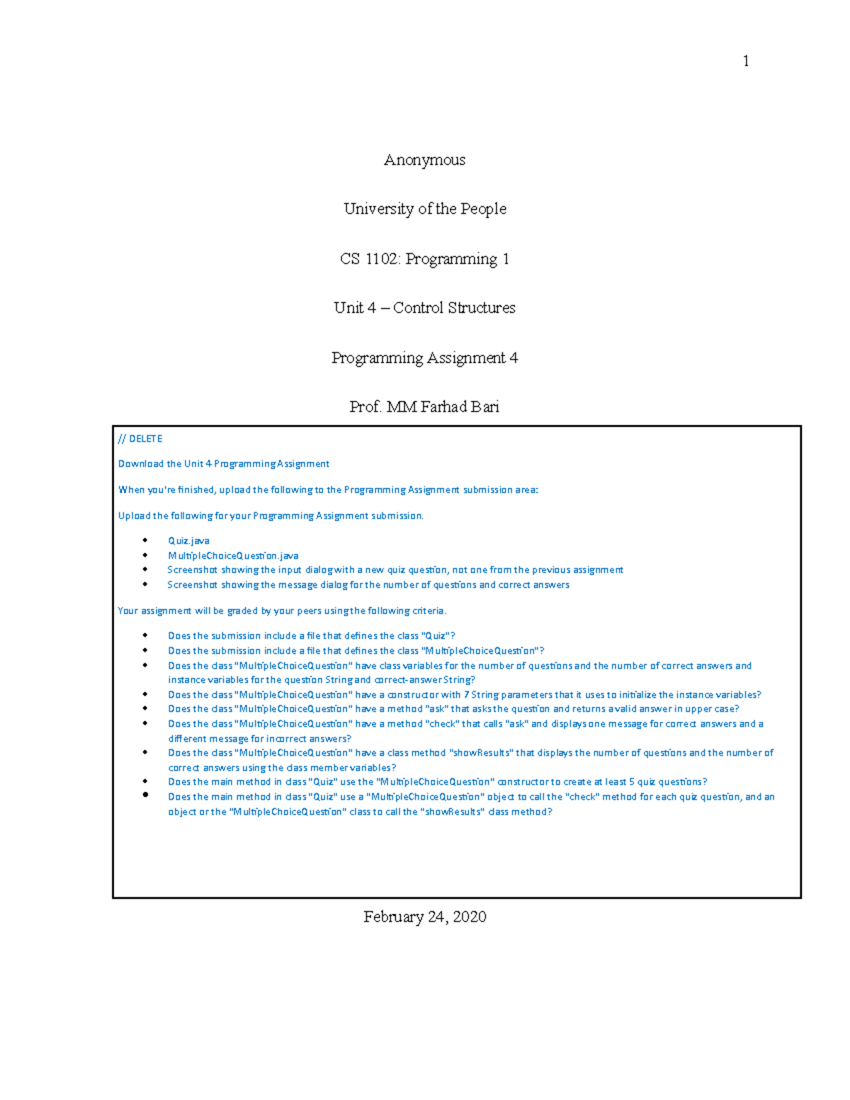 cs1102 programming assignment unit 1