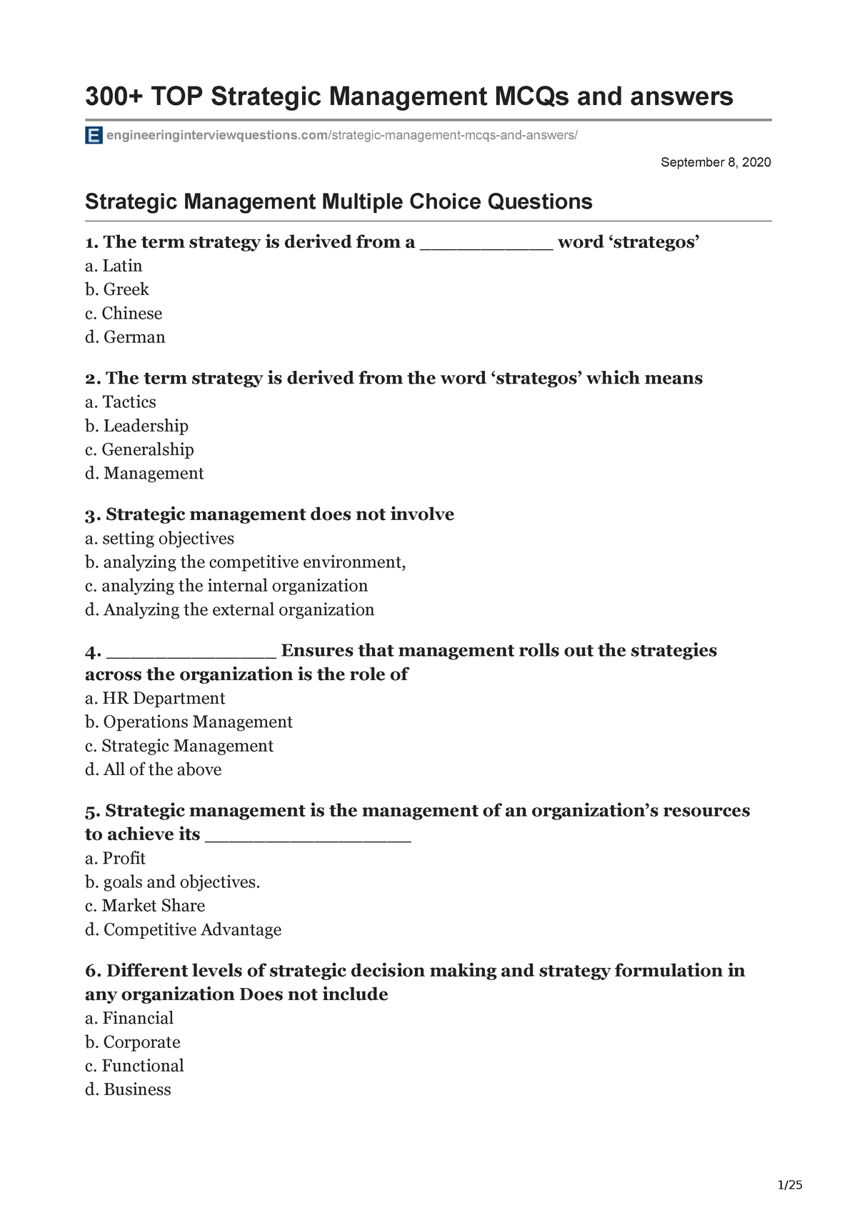 business plan mcqs with answers pdf