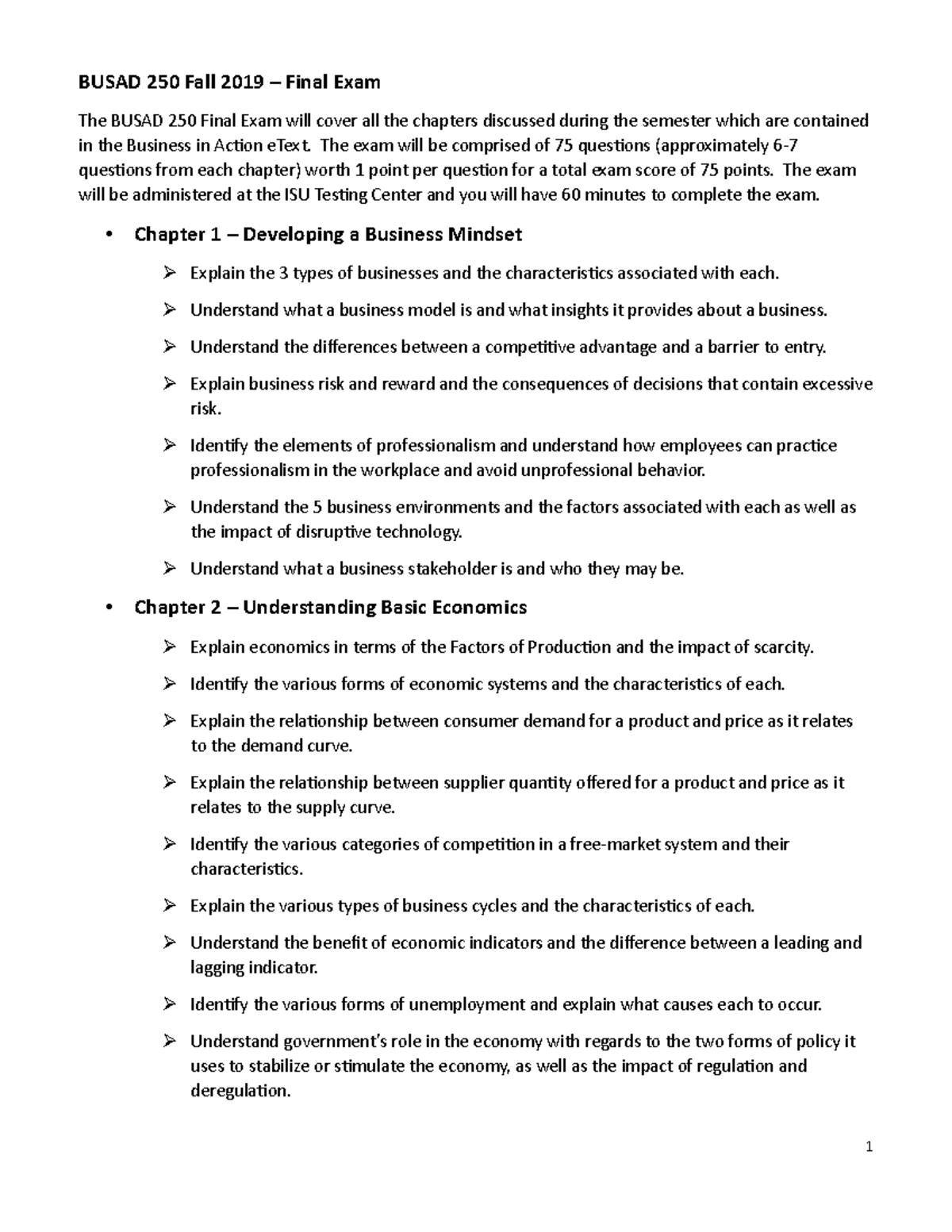 Busad 250 Fall 2019 Final Exam Study Guide - BUSAD 250 Fall 2019 ...