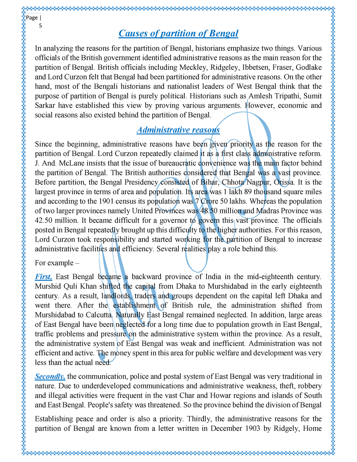 Causes of Bengal Partition in 1905. - 5 Causes of partition of Bengal ...