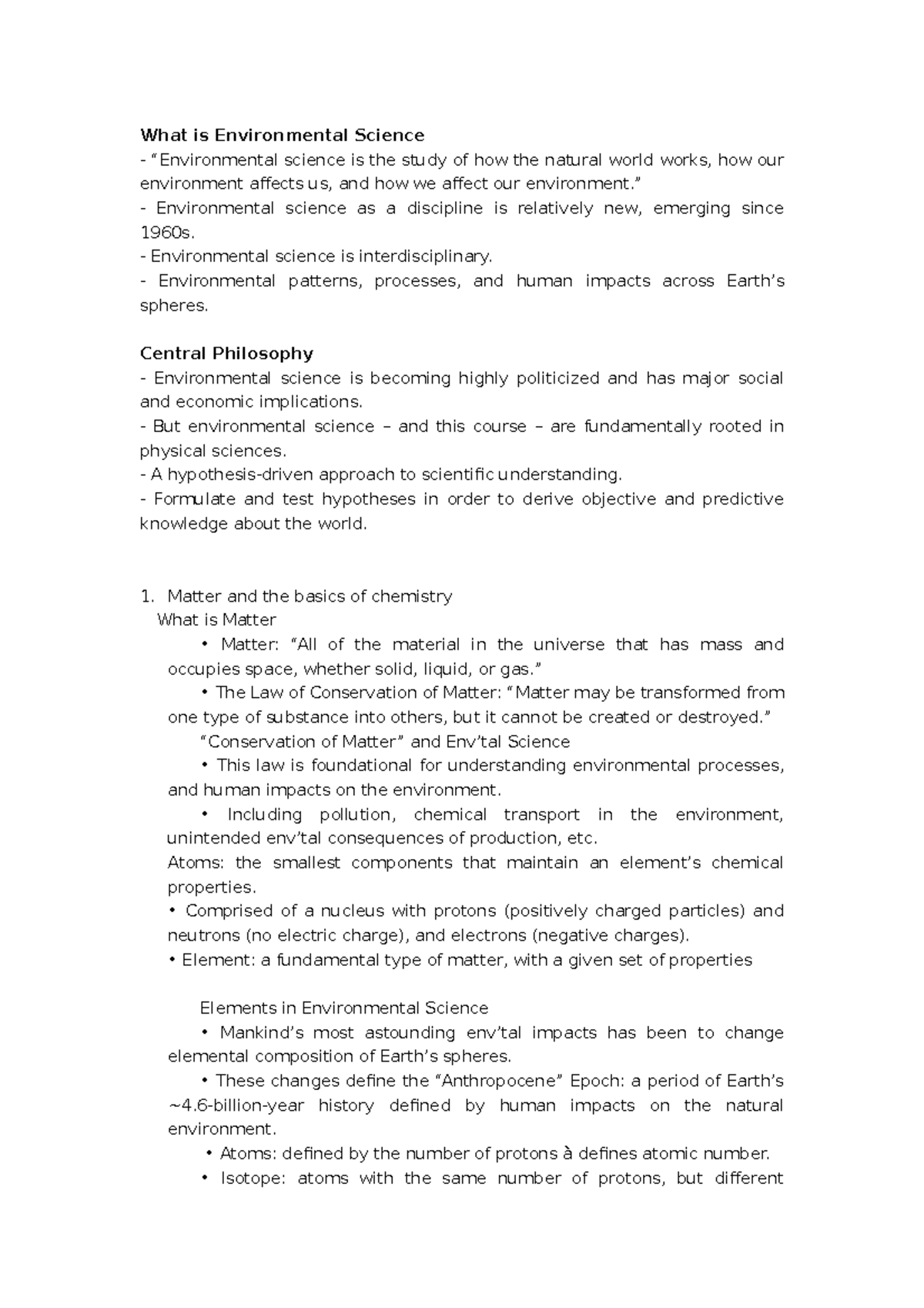 EESA01 for c1-2 - Lecture notes 1,2 - What is Environmental Science ...