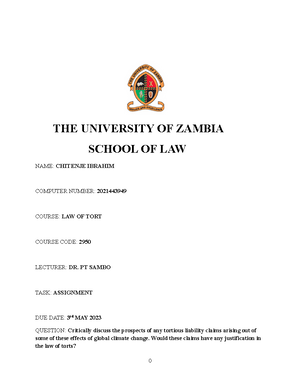 Ibrahim Chitenje's Human Rights Assignment - THE UNIVERSITY OF ZAMBIA ...