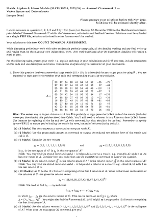 Matrix coursework 4 - Matrix Algebra & Linear Models (MATH10016, 2023/ ...