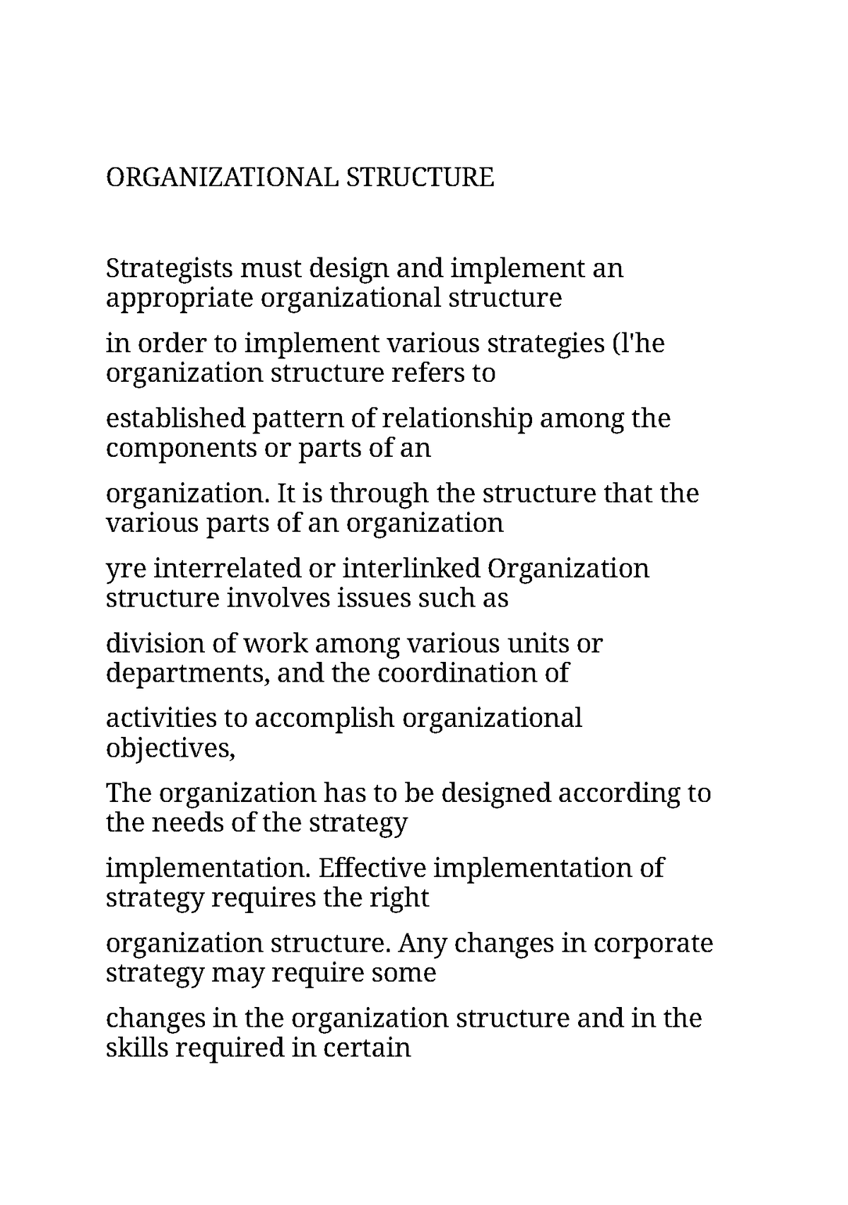 Organization Structure - Strategic Management - Mg University - Studocu