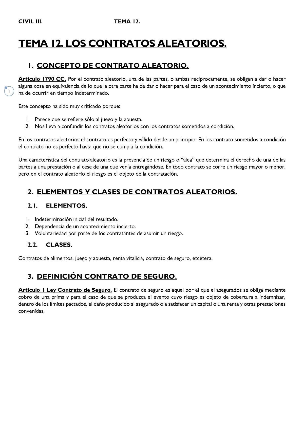 Tema 12 Contratos Aleatorios 1 Tema 12 Los Contratos Aleatorios 1 Concepto De Contrato 6550