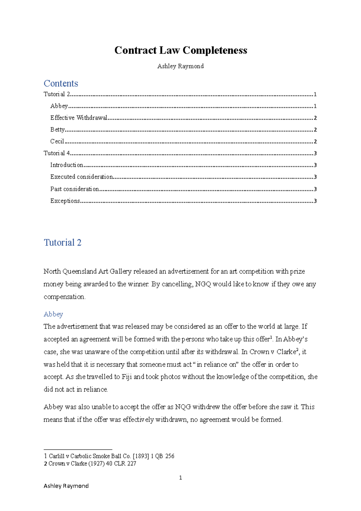 Contract Completion A. Raymond - Contract Law Completeness Ashley ...