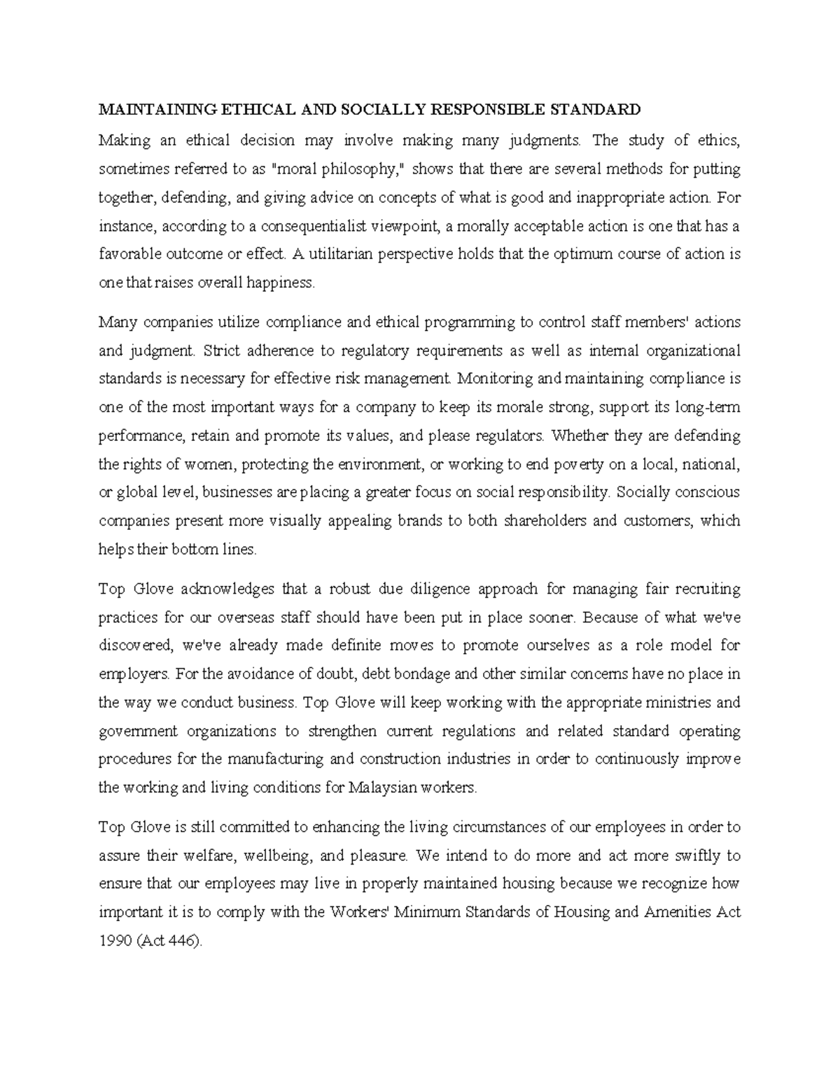 Maintaining Ethical Standard - MAINTAINING ETHICAL AND SOCIALLY ...