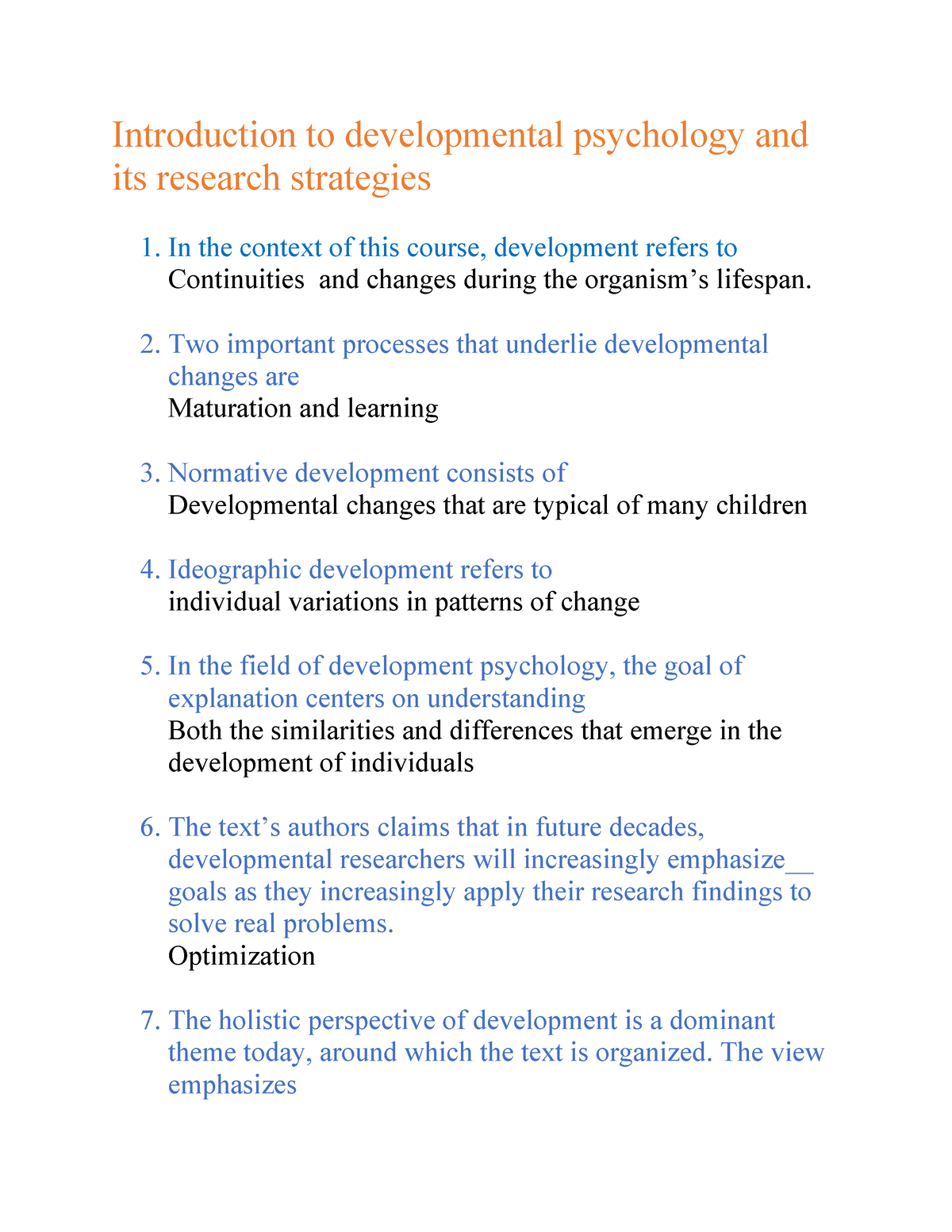 a key research in developmental psychology is to