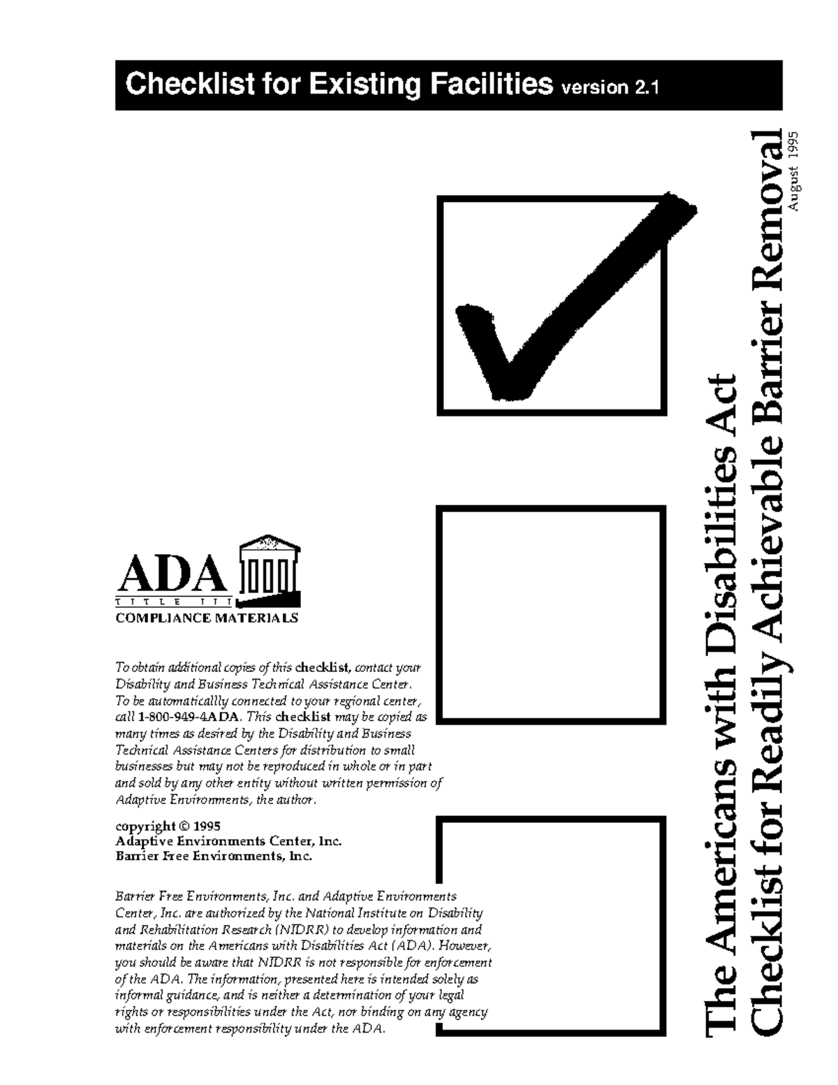 1995 ADA Existing building checklist - COMPLIAN CE MAT ERIALS T I T L E ...