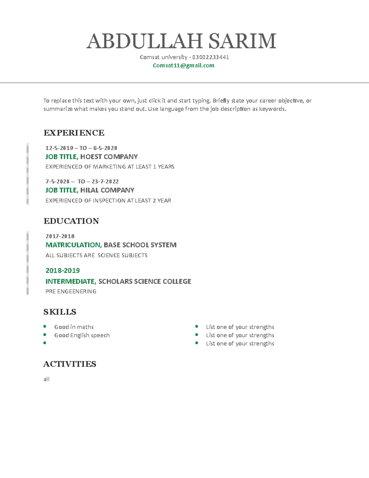 Bba 1 cv - Notes - ABDULLAH SARIM Comsat university · 03002233441 ...