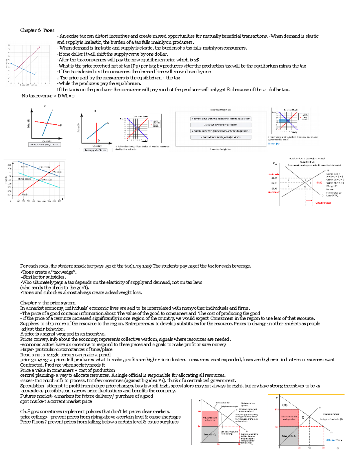 Econ cheat sheet #2 - Chapter 6- Taxes - An excise tax can distort ...