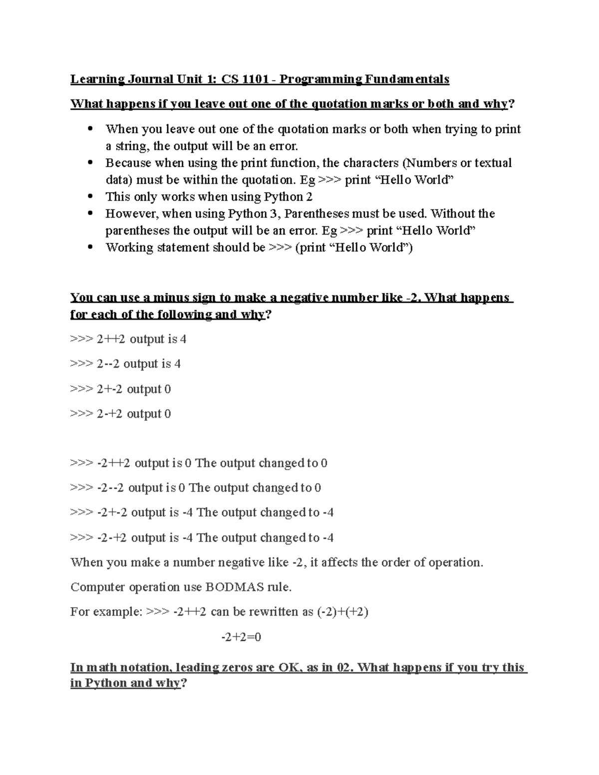 Learning Journal Unit 1 Activity - Learning Journal Unit 1: CS 1101 ...