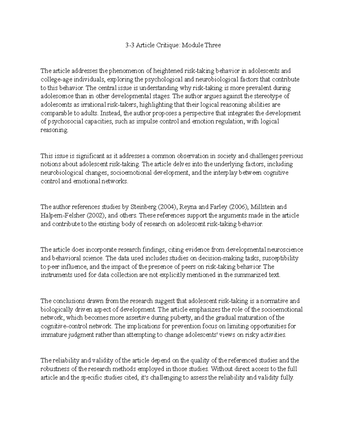 33 module three article critique 33 Article Critique Module Three