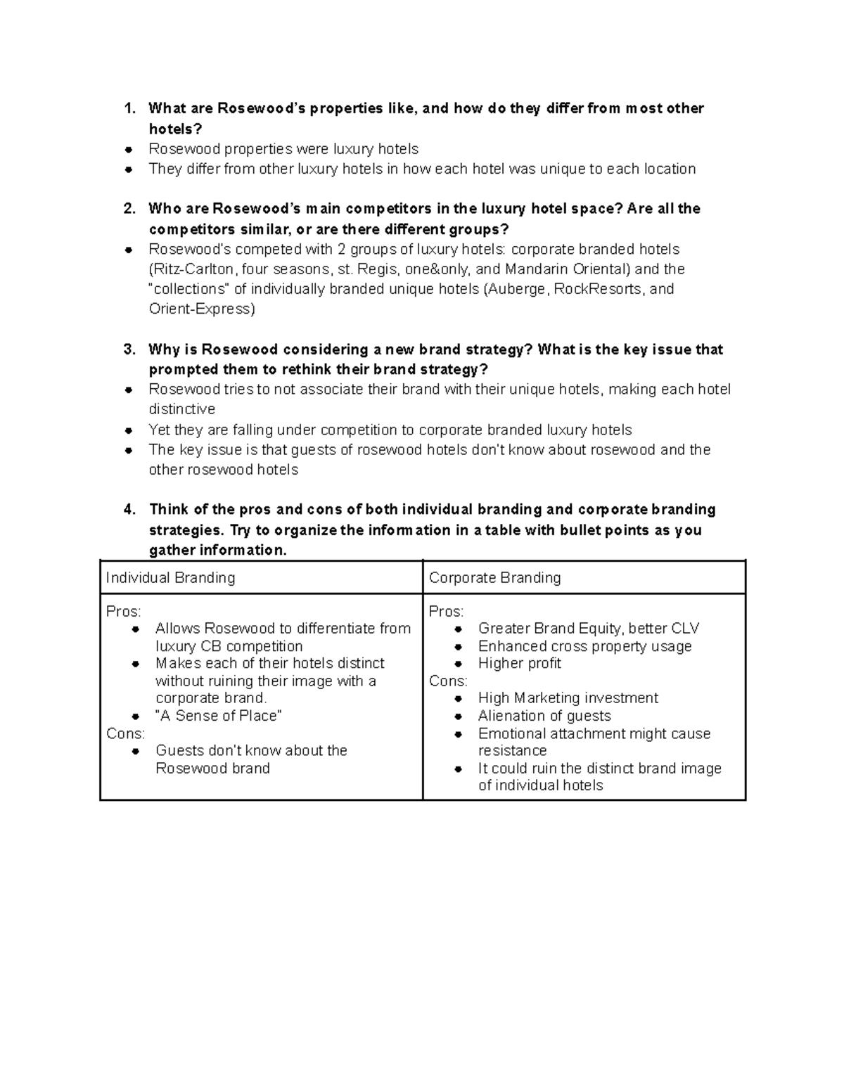 Rosewood Case Study Notes What are Rosewood’s properties like, and