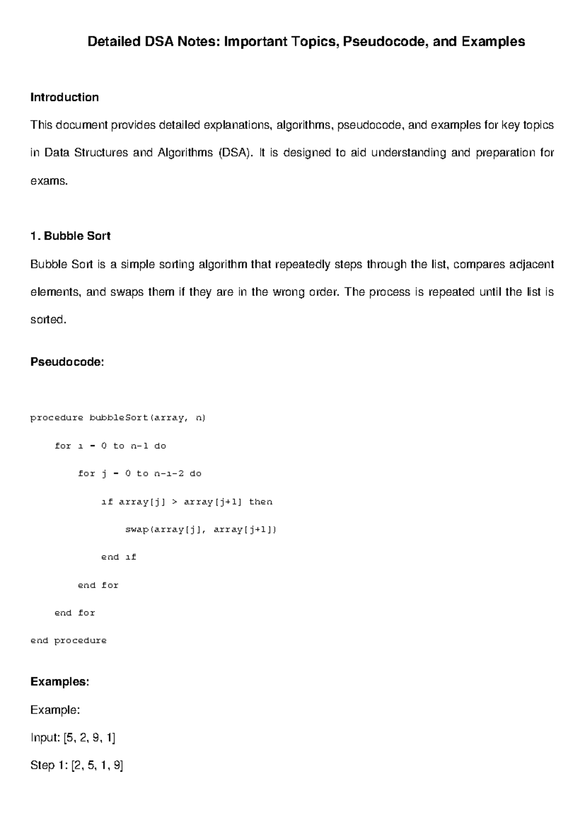 DSA Detailed Notes - Detailed DSA Notes: Important Topics, Pseudocode ...