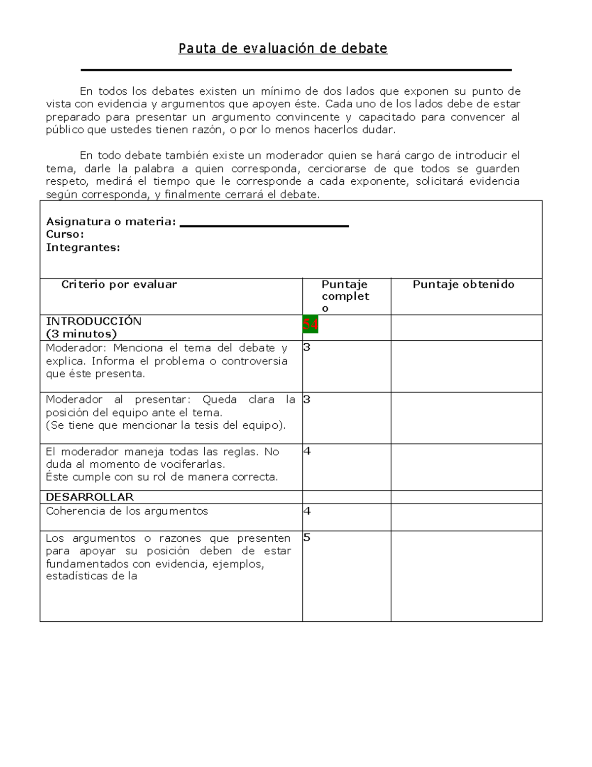 Debate Pauta Apuntes De Clases Pauta De Evaluación De Debate En Todos Los Debates Existen Un